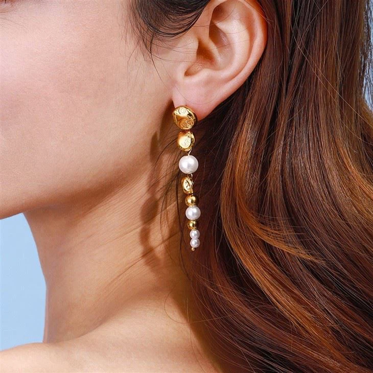 Bead And Pearl Stud Earring