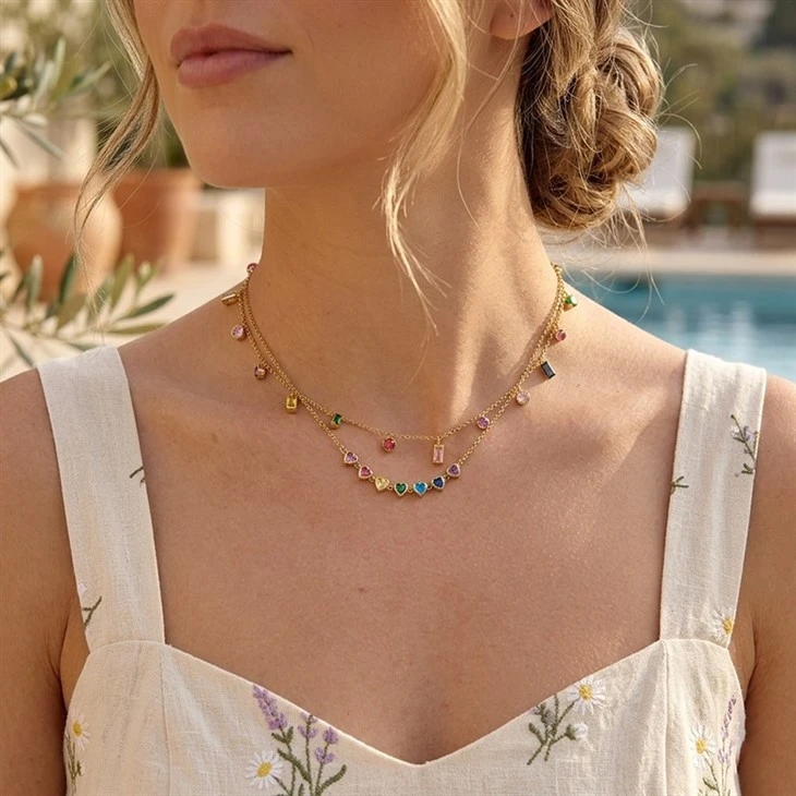 Multi Shape Rainbow CZ Station Necklace suppliers